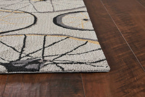 HomeRoots 5' Bold Modern Gray Black Yellow Abstract Geometric Hand-Hooked Area Rug for Stylish Spaces 5' X 8' 352611