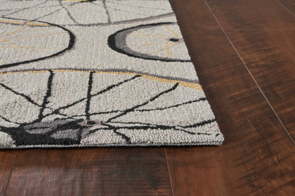 HomeRoots 5' Bold Modern Gray Black Yellow Abstract Geometric Hand-Hooked Area Rug for Stylish Spaces 5' X 8' 352611