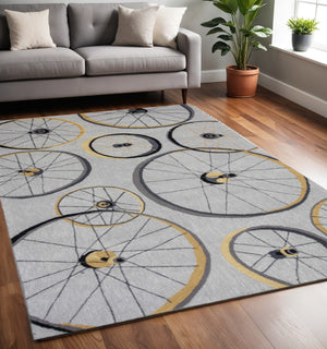 HomeRoots 5' Bold Modern Gray Black Yellow Abstract Geometric Hand-Hooked Area Rug for Stylish Spaces 5' X 8' 352611