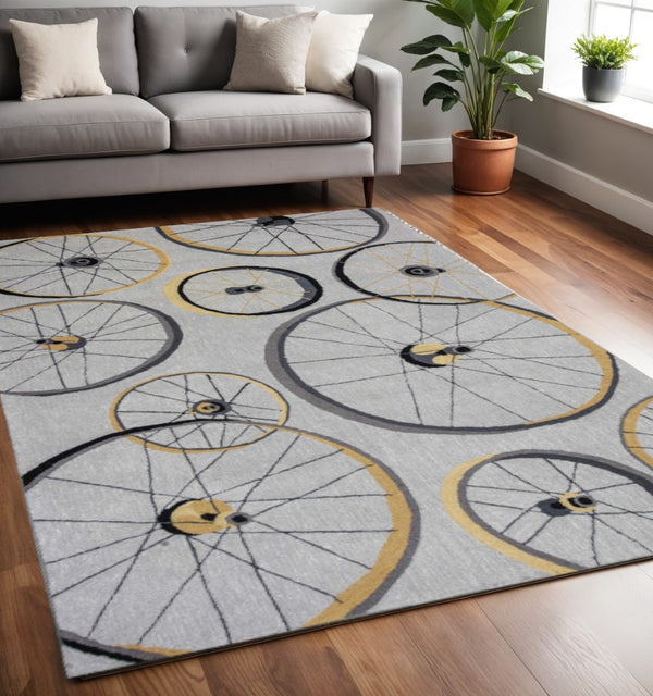 HomeRoots 5' Bold Modern Gray Black Yellow Abstract Geometric Hand-Hooked Area Rug for Stylish Spaces 5' X 8' 352611