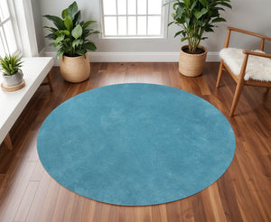HomeRoots 8' Blue Hand-Woven Round Rug - Artisan Crafted, Durable Polyester, Perfect for Cozy Living Spaces 6' Round 352616