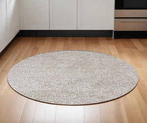 Homeroots 6' Ivory Round Hand Woven Area Rug  Polyester 352618