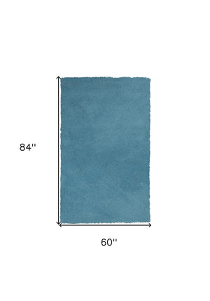 HomeRoots 8' Blue Hand-Woven Round Rug - Artisan Crafted, Durable Polyester, Perfect for Cozy Living Spaces 5' X 7' 352640