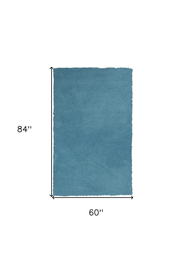 HomeRoots 8' Blue Hand-Woven Round Rug - Artisan Crafted, Durable Polyester, Perfect for Cozy Living Spaces 5' X 7' 352640