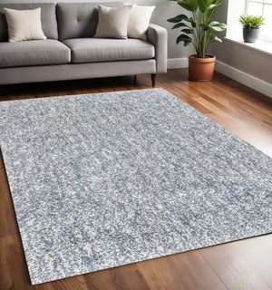 HomeRoots 8' Slate Blue and Ivory Abstract Hand-Woven Round Rug - Modern Elegance for Any Living Space 5' X 7' 352649