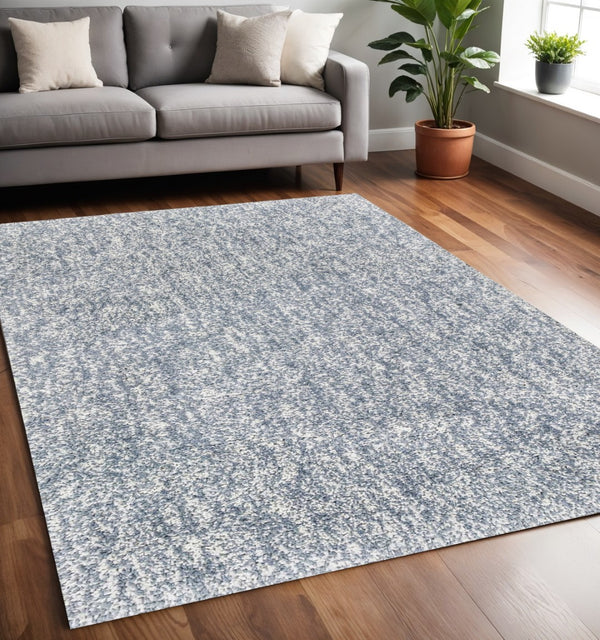 HomeRoots 8' Slate Blue and Ivory Abstract Hand-Woven Round Rug - Modern Elegance for Any Living Space 5' X 7' 352649