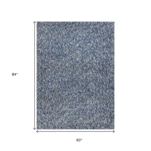 HomeRoots 5' Hand-Woven Indigo and Ivory Abstract Area Rug - Contemporary Design for Modern Spaces 5' X 7' 352651