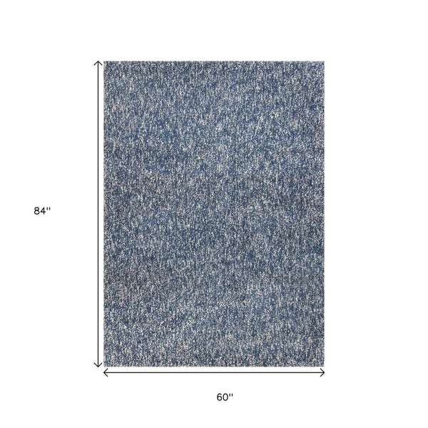HomeRoots 5' Hand-Woven Indigo and Ivory Abstract Area Rug - Contemporary Design for Modern Spaces 5' X 7' 352651