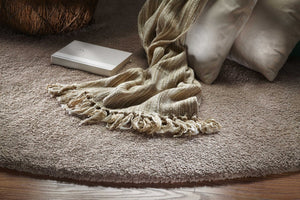 HomeRoots 8' Hand-Woven Beige Round Rug - Elegant, Durable Design for Modern and Classic Interiors, 96-Inch Diameter 5' X 7' 352653