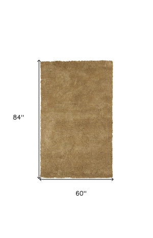 Homeroots 5' X 7' Gold Plain Indoor Area Rug  Polyester 352658