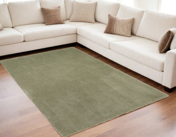 HomeRoots 8' Sage Shag Hand Woven Area Rug - Luxurious Plush Pile for Warmth, Style, and Noise Reduction in Homes 5' X 7' 352659