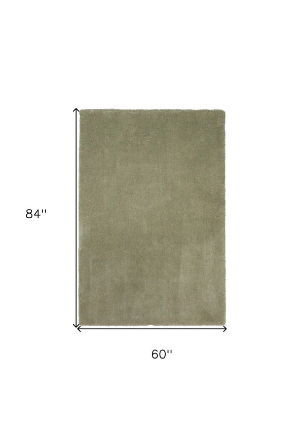 HomeRoots 8' Sage Shag Hand Woven Area Rug - Luxurious Plush Pile for Warmth, Style, and Noise Reduction in Homes 5' X 7' 352659