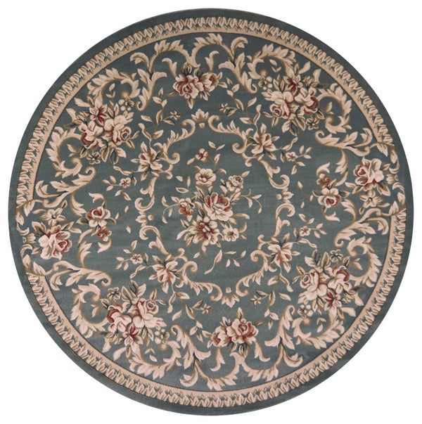 HomeRoots 8' Slate Blue Red Ivory Floral Medallion Rug – Timeless Elegance, Durable, Stain-Resistant Design 8' Round 352678