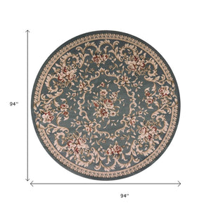 HomeRoots 8' Slate Blue Red Ivory Floral Medallion Rug – Timeless Elegance, Durable, Stain-Resistant Design 8' Round 352678