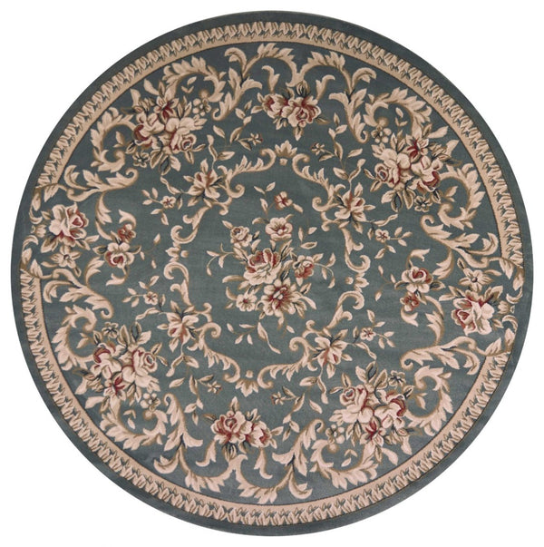 HomeRoots 8' Slate Blue Red Ivory Floral Medallion Rug – Timeless Elegance, Durable, Stain-Resistant Design 8' Round 352678