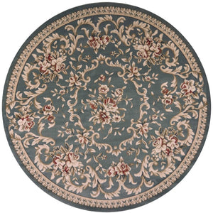 HomeRoots 8' Slate Blue Red Ivory Floral Medallion Rug – Timeless Elegance, Durable, Stain-Resistant Design 8' Round 352678