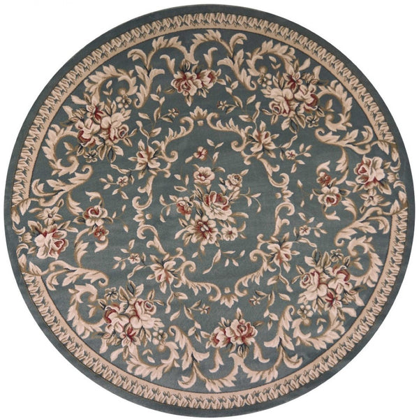 HomeRoots 8' Slate Blue Red Ivory Floral Medallion Rug – Timeless Elegance, Durable, Stain-Resistant Design 8' Round 352678