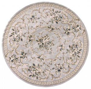 HomeRoots 9' Timeless Light Gray Floral Medallion Area Rug - Durable, Stain-Resistant Design for High-Traffic Areas 8' Round 352679