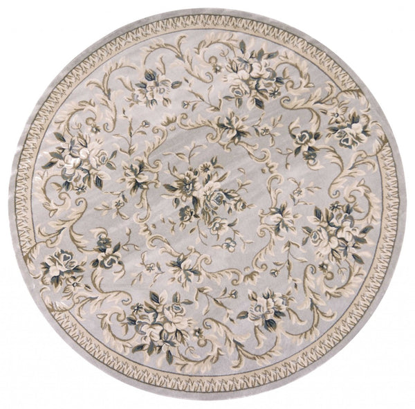 HomeRoots 9' Timeless Light Gray Floral Medallion Area Rug - Durable, Stain-Resistant Design for High-Traffic Areas 8' Round 352679