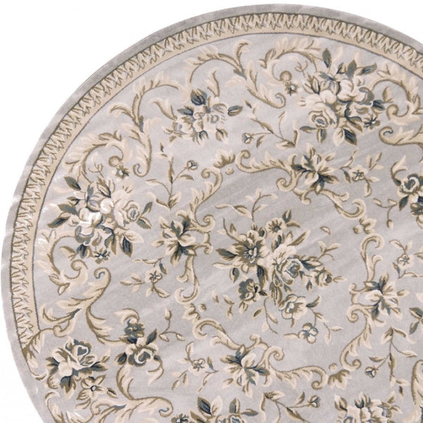 HomeRoots 9' Timeless Light Gray Floral Medallion Area Rug - Durable, Stain-Resistant Design for High-Traffic Areas 8' Round 352679
