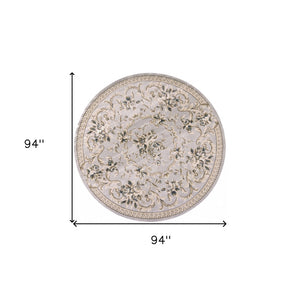 HomeRoots 9' Timeless Light Gray Floral Medallion Area Rug - Durable, Stain-Resistant Design for High-Traffic Areas 8' Round 352679