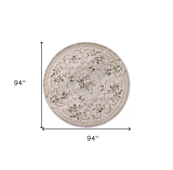 HomeRoots 9' Timeless Light Gray Floral Medallion Area Rug - Durable, Stain-Resistant Design for High-Traffic Areas 8' Round 352679