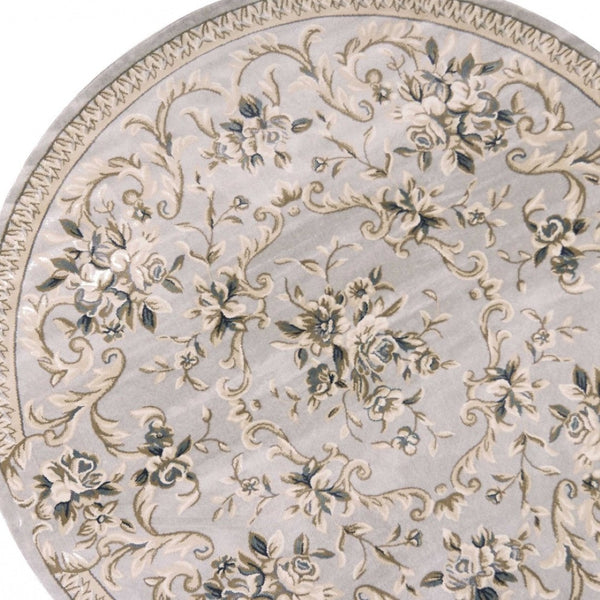 HomeRoots 9' Timeless Light Gray Floral Medallion Area Rug - Durable, Stain-Resistant Design for High-Traffic Areas 8' Round 352679