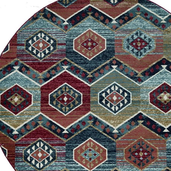 Homeroots 7' Red Round Area Rug  Polypropylene 352680