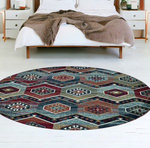 Homeroots 7' Red Round Area Rug  Polypropylene 352680