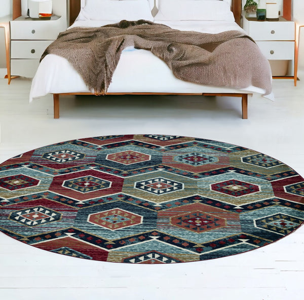 Homeroots 7' Red Round Area Rug  Polypropylene 352680