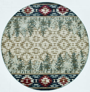 HomeRoots 8' Southwestern Area Rug in Earthy Ivory, Green, and Red - Durable, Easy-Care, Timeless Design 8' Round 352683