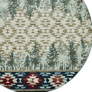 HomeRoots 8' Southwestern Area Rug in Earthy Ivory, Green, and Red - Durable, Easy-Care, Timeless Design 8' Round 352683