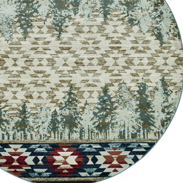 HomeRoots 8' Southwestern Area Rug in Earthy Ivory, Green, and Red - Durable, Easy-Care, Timeless Design 8' Round 352683