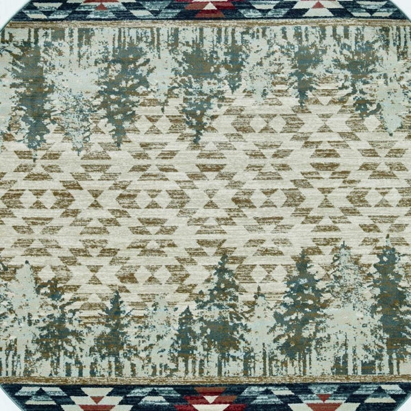 HomeRoots 8' Southwestern Area Rug in Earthy Ivory, Green, and Red - Durable, Easy-Care, Timeless Design 8' Round 352683