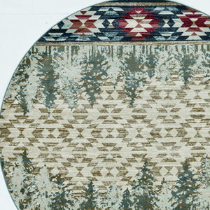 HomeRoots 8' Southwestern Area Rug in Earthy Ivory, Green, and Red - Durable, Easy-Care, Timeless Design 8' Round 352683