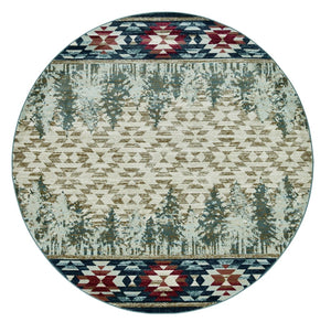 HomeRoots 8' Southwestern Area Rug in Earthy Ivory, Green, and Red - Durable, Easy-Care, Timeless Design 8' Round 352683