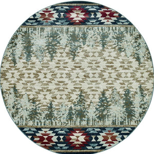 HomeRoots 8' Southwestern Area Rug in Earthy Ivory, Green, and Red - Durable, Easy-Care, Timeless Design 8' Round 352683