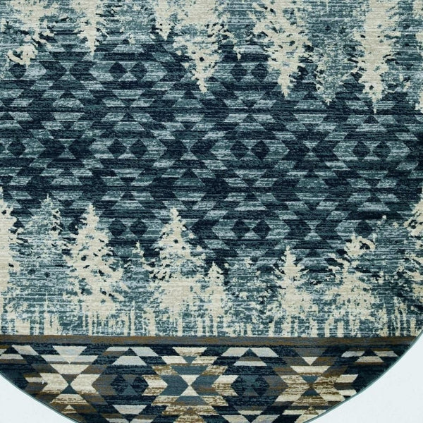 HomeRoots 8' Slate Blue and Ivory Southwestern Rug - Durable, Stylish Design for Living Spaces and More 8' Round 352684