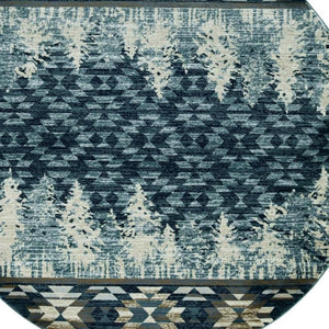HomeRoots 8' Slate Blue and Ivory Southwestern Rug - Durable, Stylish Design for Living Spaces and More 8' Round 352684