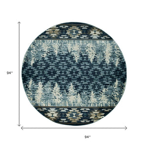 HomeRoots 8' Slate Blue and Ivory Southwestern Rug - Durable, Stylish Design for Living Spaces and More 8' Round 352684