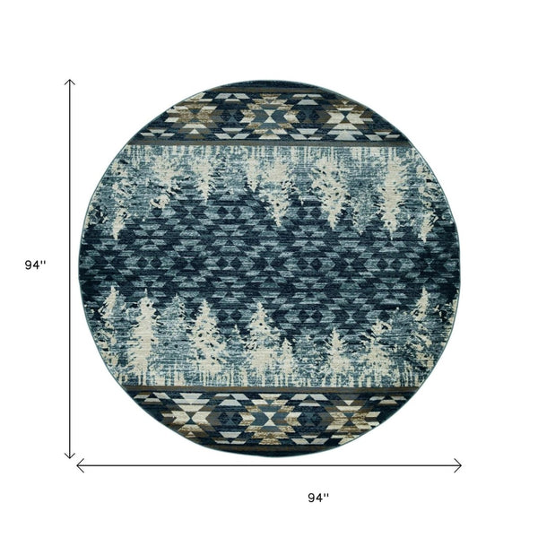 HomeRoots 8' Slate Blue and Ivory Southwestern Rug - Durable, Stylish Design for Living Spaces and More 8' Round 352684