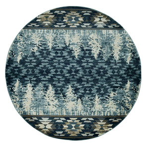 HomeRoots 8' Slate Blue and Ivory Southwestern Rug - Durable, Stylish Design for Living Spaces and More 8' Round 352684