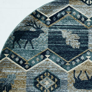 HomeRoots 8' Charming Blue and Green Woodland Lodge Round Rug for Cozy Rustic Living Spaces and Decor 8' Round 352685