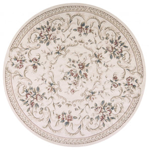 HomeRoots 8' Traditional Floral Medallion Area Rug in Ivory, Red & Green - Elegant, Durable Design for Any Room 8' Round 352686