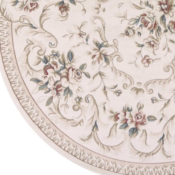HomeRoots 8' Traditional Floral Medallion Area Rug in Ivory, Red & Green - Elegant, Durable Design for Any Room 8' Round 352686