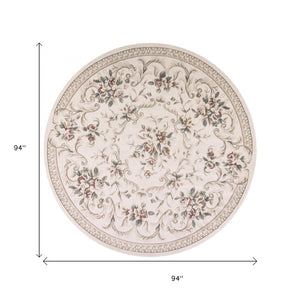 HomeRoots 8' Traditional Floral Medallion Area Rug in Ivory, Red & Green - Elegant, Durable Design for Any Room 8' Round 352686