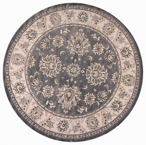 Homeroots 8' Gray And Ivory Round Floral Area Rug  Polypropylene 352687