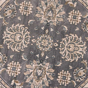 Homeroots 8' Gray And Ivory Round Floral Area Rug  Polypropylene 352687