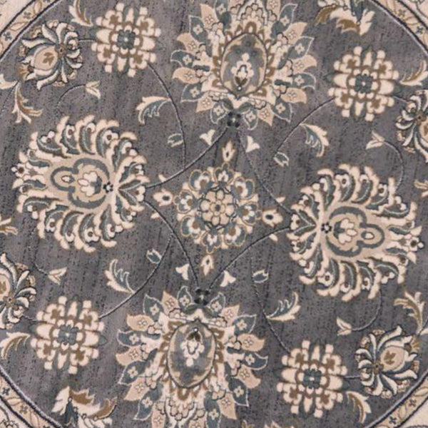 Homeroots 8' Gray And Ivory Round Floral Area Rug  Polypropylene 352687