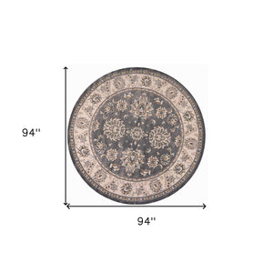 Homeroots 8' Gray And Ivory Round Floral Area Rug  Polypropylene 352687